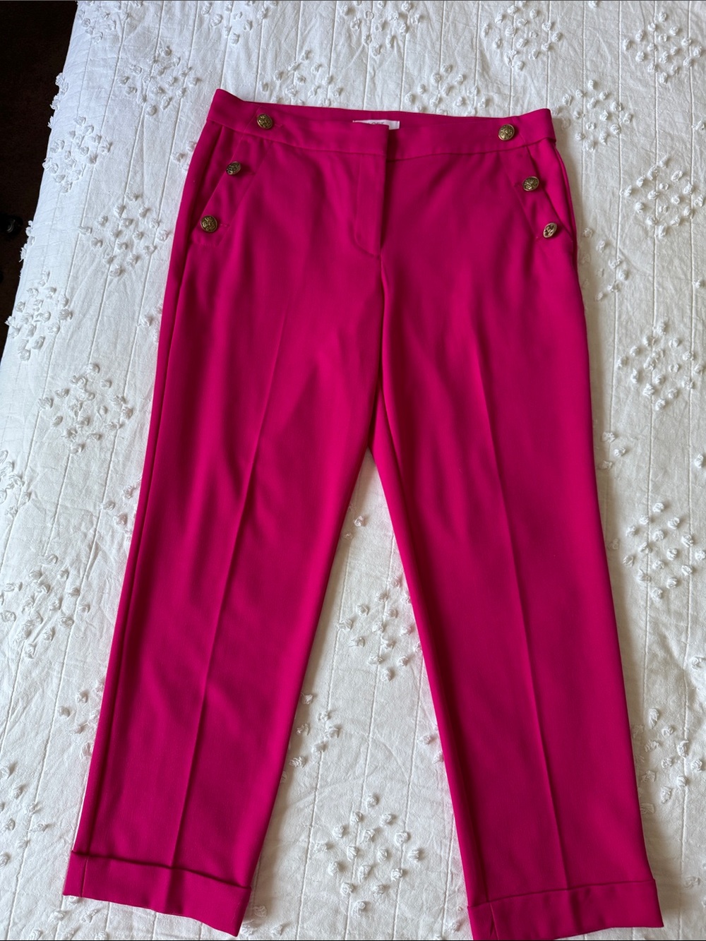 LOFT Fuchsia Cropped Dress Pants with Gold Buttons